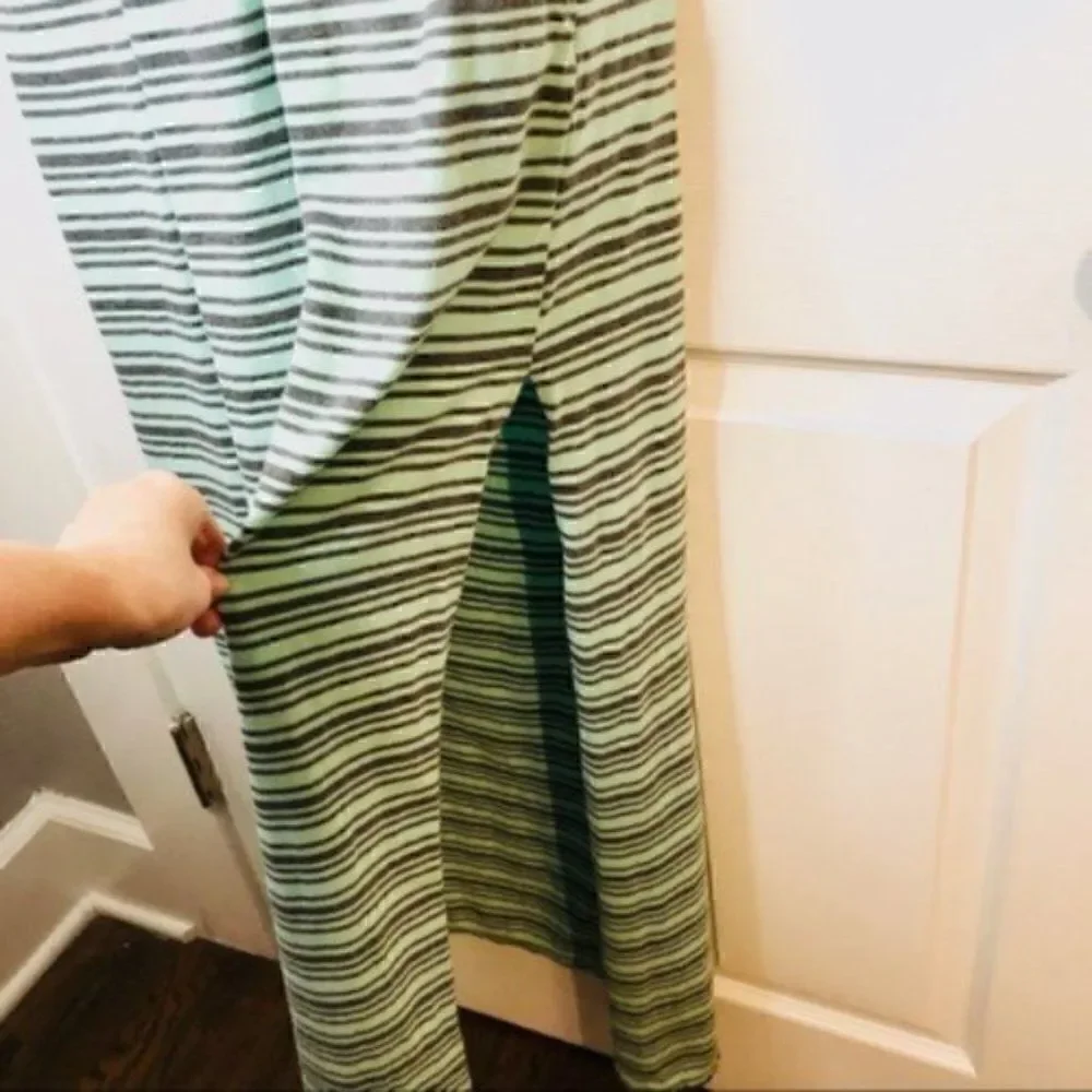 Derek Heart Mint Green Gray Stripe Cutout Back Maxi T-Shirt Dress  M